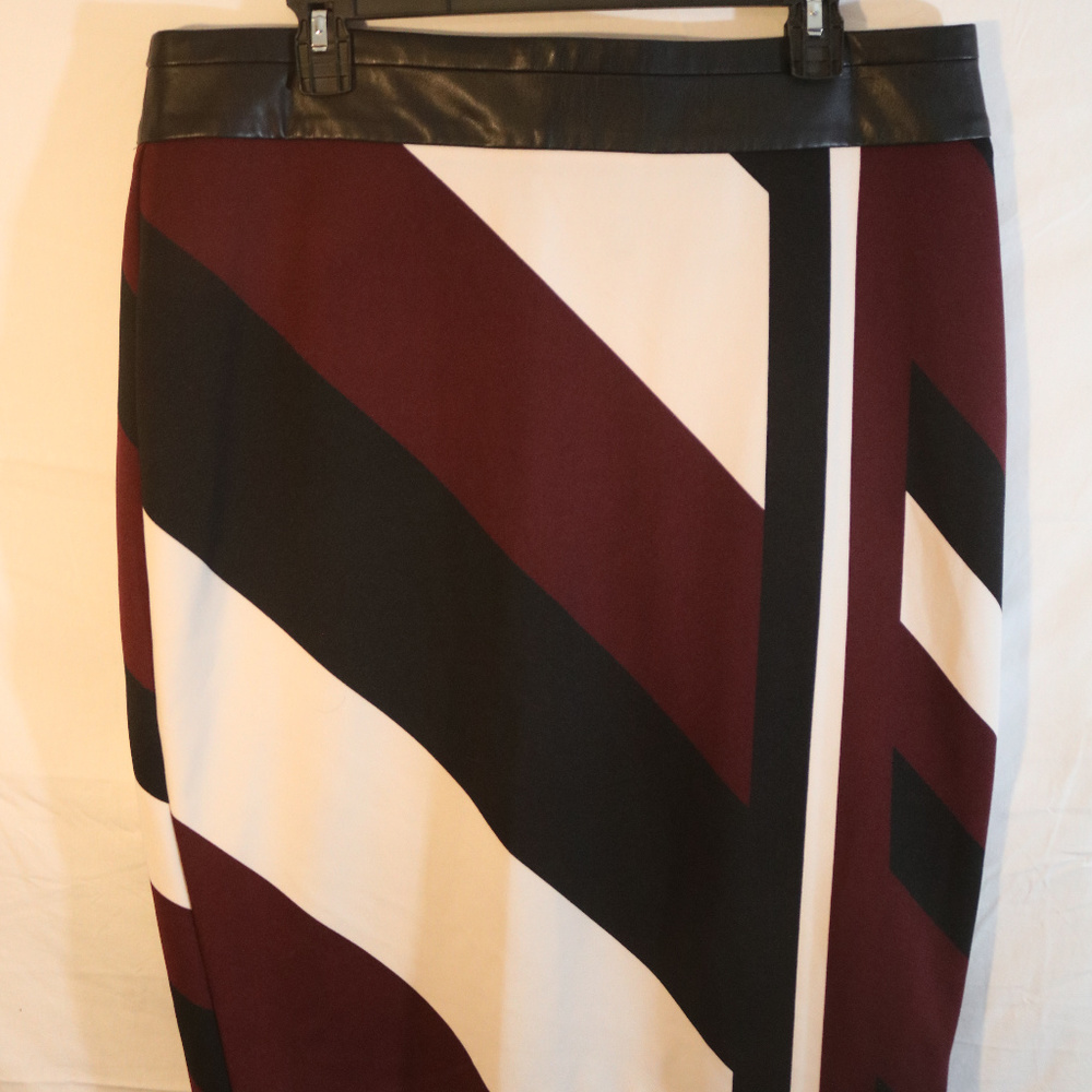 Worthington Color Block Skirt Faux Leather Band 16